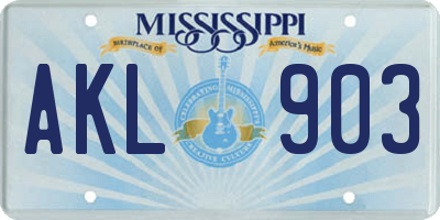 MS license plate AKL903