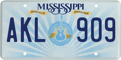 MS license plate AKL909