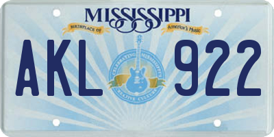 MS license plate AKL922