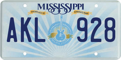 MS license plate AKL928