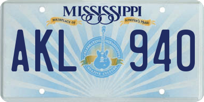 MS license plate AKL940