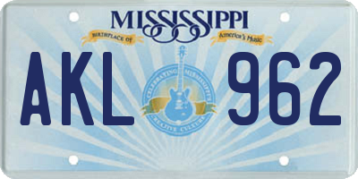 MS license plate AKL962