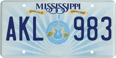 MS license plate AKL983
