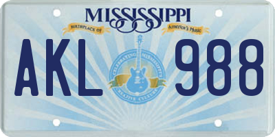 MS license plate AKL988