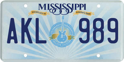 MS license plate AKL989
