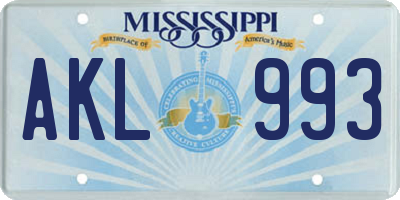 MS license plate AKL993