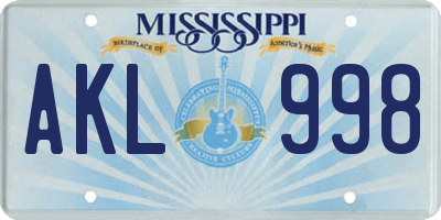 MS license plate AKL998