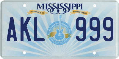 MS license plate AKL999