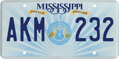 MS license plate AKM232