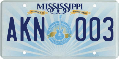 MS license plate AKN003