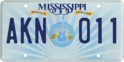MS license plate AKN011
