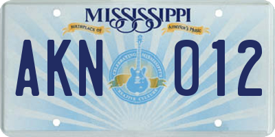 MS license plate AKN012