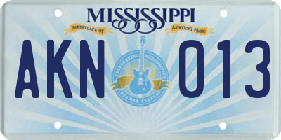 MS license plate AKN013