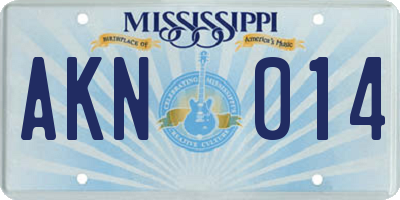 MS license plate AKN014