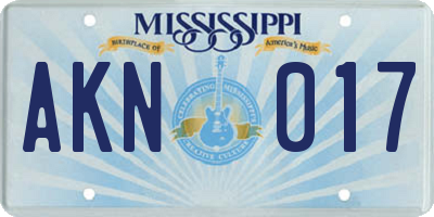 MS license plate AKN017