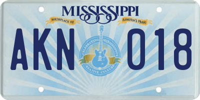 MS license plate AKN018