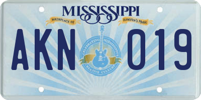 MS license plate AKN019