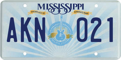 MS license plate AKN021