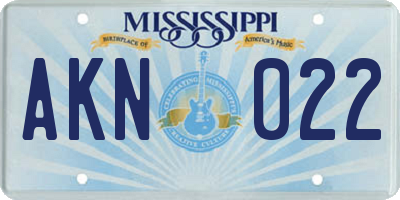 MS license plate AKN022