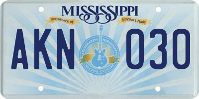 MS license plate AKN030
