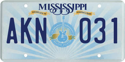 MS license plate AKN031