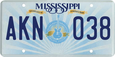MS license plate AKN038