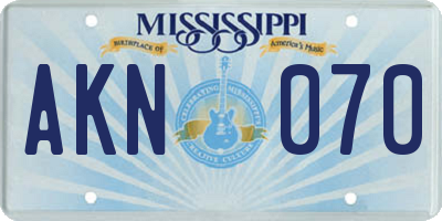 MS license plate AKN070