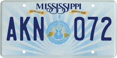 MS license plate AKN072