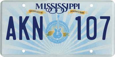 MS license plate AKN107
