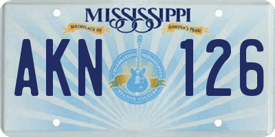 MS license plate AKN126