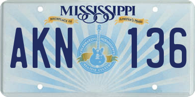 MS license plate AKN136