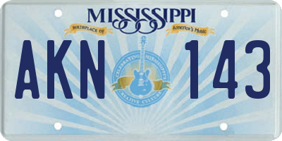 MS license plate AKN143