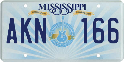MS license plate AKN166