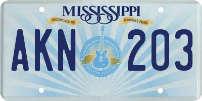 MS license plate AKN203