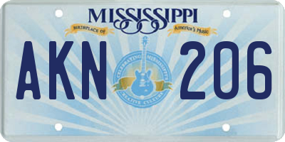 MS license plate AKN206