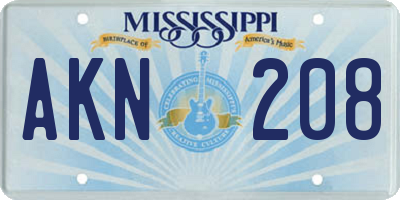 MS license plate AKN208