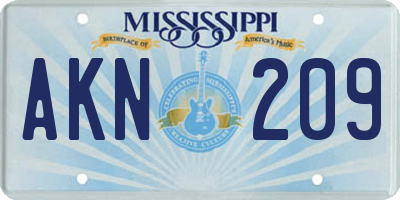 MS license plate AKN209