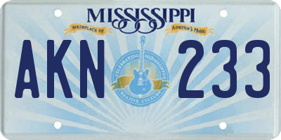 MS license plate AKN233