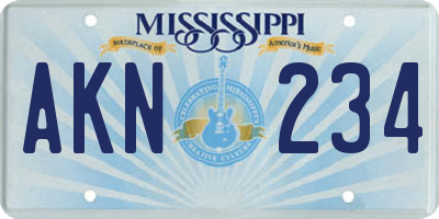 MS license plate AKN234
