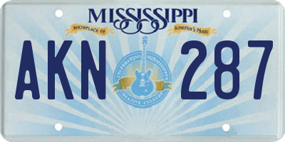 MS license plate AKN287