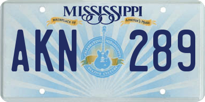 MS license plate AKN289