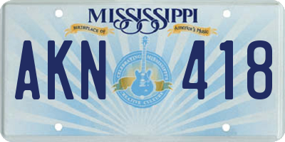MS license plate AKN418