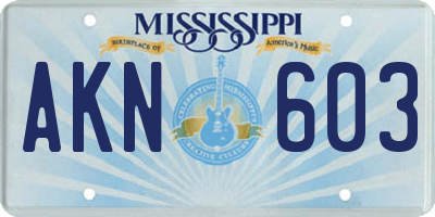 MS license plate AKN603