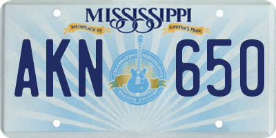 MS license plate AKN650