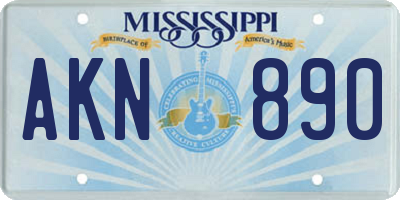 MS license plate AKN890