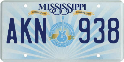 MS license plate AKN938