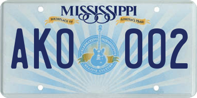 MS license plate AKO002