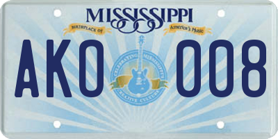 MS license plate AKO008