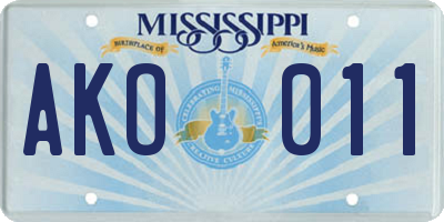 MS license plate AKO011