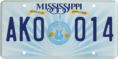 MS license plate AKO014